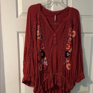 Embroidered Red Women's Top